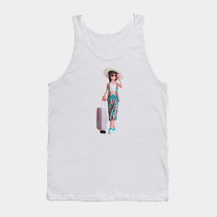 3D Summer Female Wearing Sunglasses and Beach Hat Tank Top